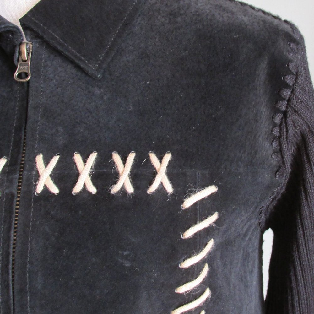 Black Rustic Suede And Knit Jacket - image 2